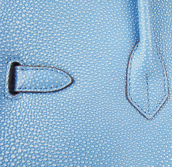 High Quality Fake Hermes Birkin 35CM Pearl Veins Leather Bag Light Blue 6089